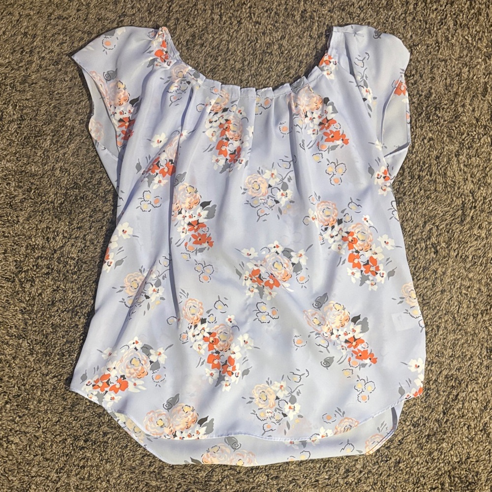LC Lauren Conrad Floral Blouse - Light Blue and Orange